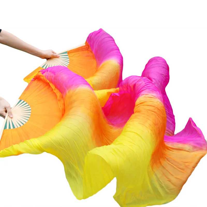 Ручной работы бамбуковые ребра реквизит для танцев Шелковый Танец живота вентиляторы 1 шт. левая рука+ 1 шт. правая рука шелковые танцевальные вентиляторы - Цвет: stripe