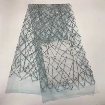 

Sequins African Embroidered Mesh Lace Fabric French Net Lace Fabric 5Yds/pc In Light Blue Color For Wedding Dress