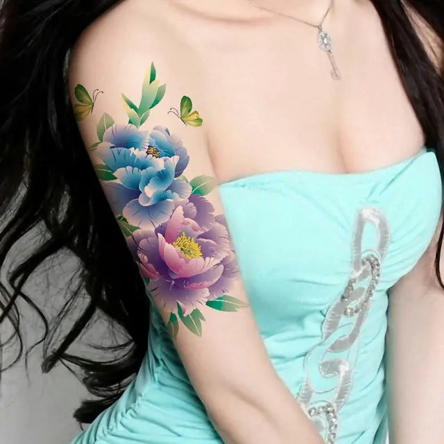 Gold Tattoo Flower Arm Tattoo Waterproof Women Color Butterfly
