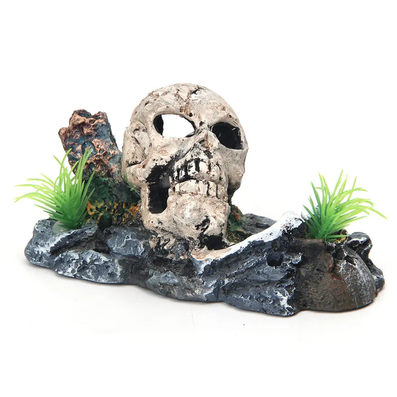 

Pirate Skull Skeleton Aquarium Ornament Hiding Cave Fish Tank Decoration Decor Drop ship