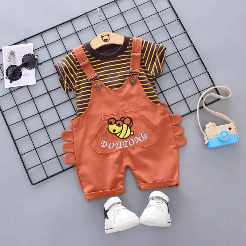 Льняной хлопковый комбинезон, шорты и короткая футболка, комплект из 2 предметов, штаны для мальчиков и девочек, детский летний комбинезон, комплекты одежды - Цвет: JG9565-Orange
