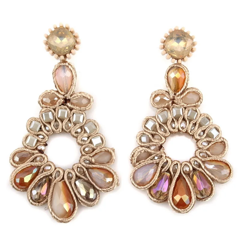 

Handmade Teardrop Crystal Pendant Statement Dangle Earrings for Women Florate Brand Rope Braided Bead Fashion Drop Earrings New