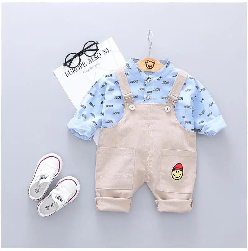 

2019 Toddler Infant Clothes Suits Casual Style Baby Boys Clothing Sets Letter Shirt Strap Pants Kids Children Costume