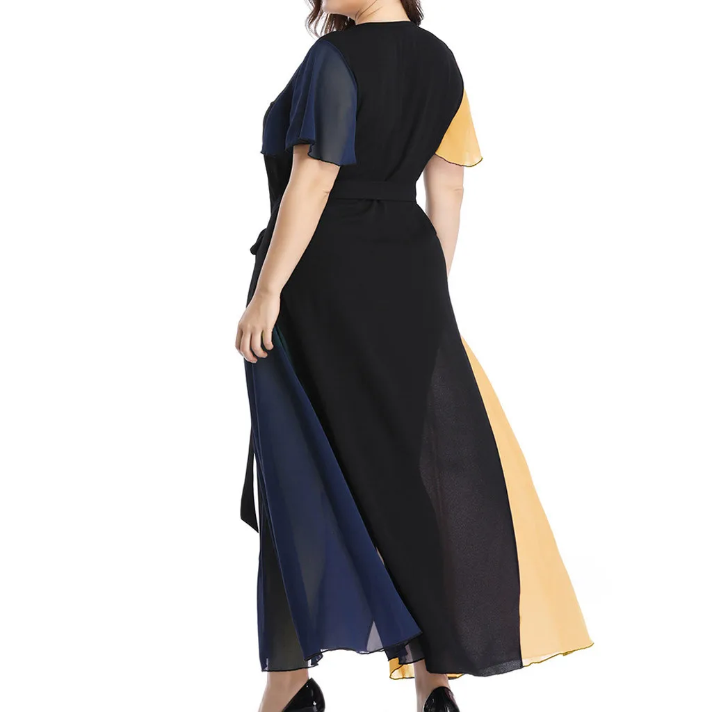 SAGACE, женское Повседневное платье с коротким рукавом большого размера, богемное простроченное длинное платье, шикарные модные удобные дизайнерские платья