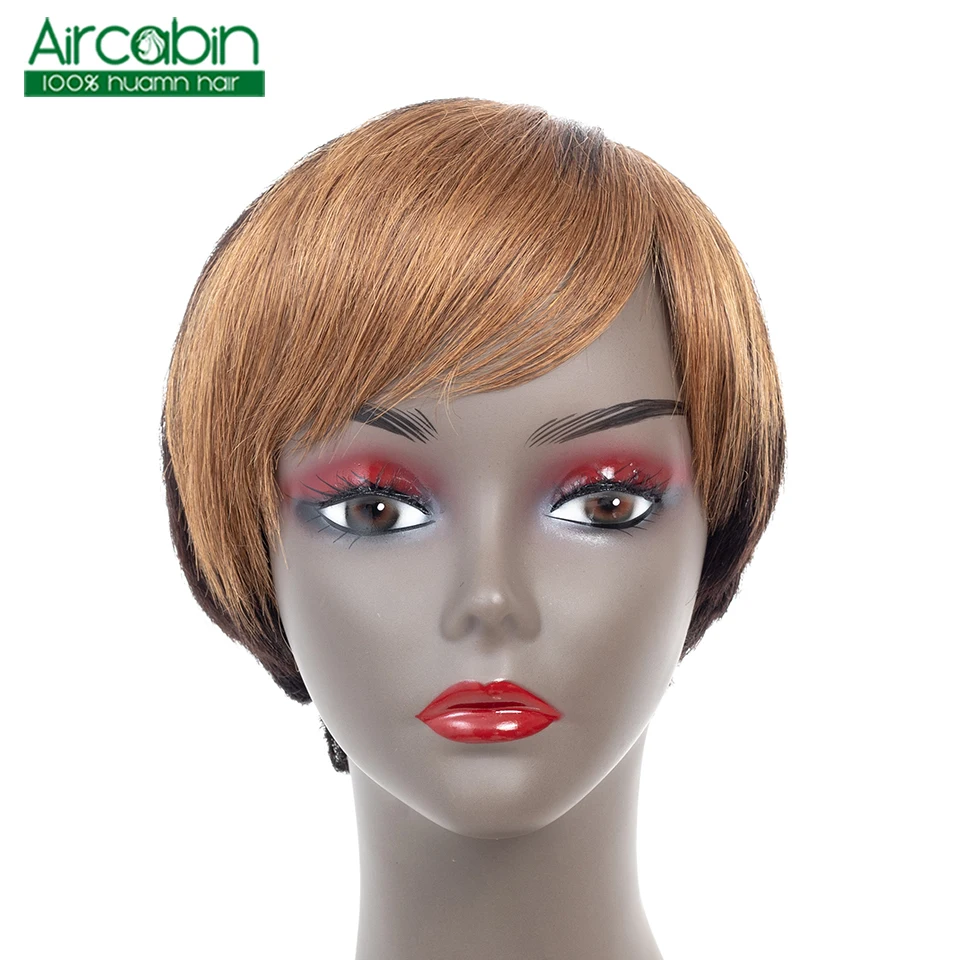 

Brazilian Short Human Hair Wig 100% Non Remy Human Hair Wig For Black Women 1B & #30 Full Mechine Pixie Cut Wig Free Shipping