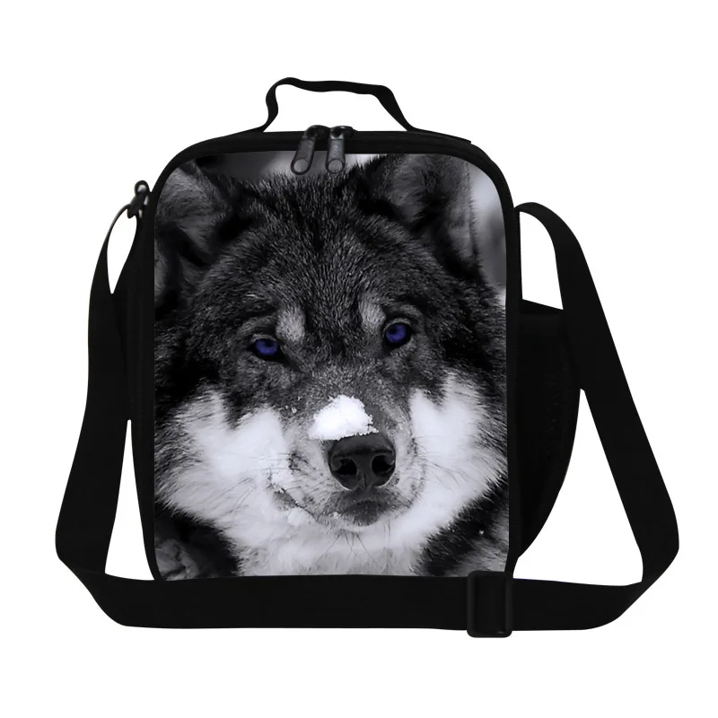 Стильные сумки для обедов для взрослых, Изолированные сумки для обедов с рисунком волка для детей, термоконтейнер для обеда для работы с животными - Цвет: Серый