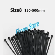 High quality Size8 150-500mm black color Factory Standard Self-locking Plastic Nylon Cable Ties Wire Zip Tie