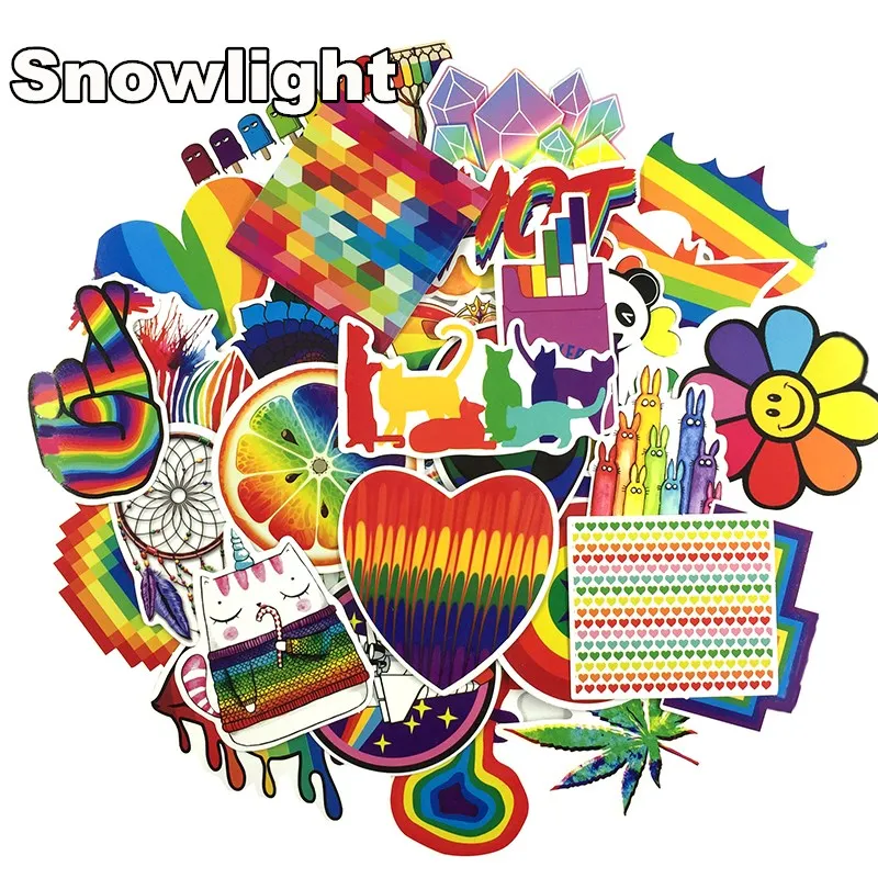 60Pcs Mixed Funny Colorful Rainbow Sticker For Laptop Luggage Bags Handbag Toy Doodle Cool Diy Stickers Pvc Creative Decals huismerk kopen in de aanbieding