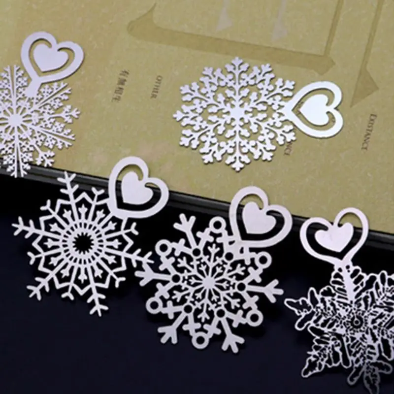 

Metal Heart Shaped Christmas Snowflake Bookmark Paper Clips Book Marker Stationery School Supplies Gift