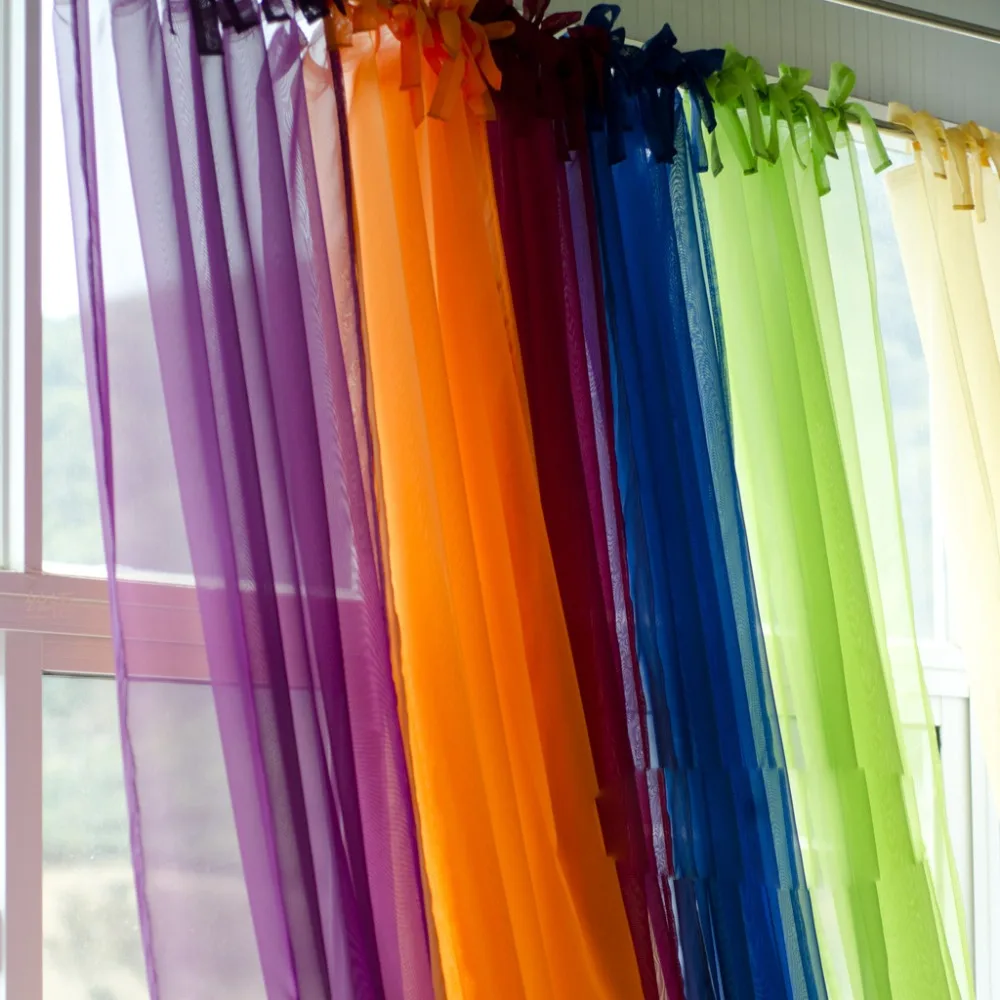 European style Tie Top Voile Tulle Sheer Gauze Blinds Curtain Window Screening Cafe Hotel Bed
