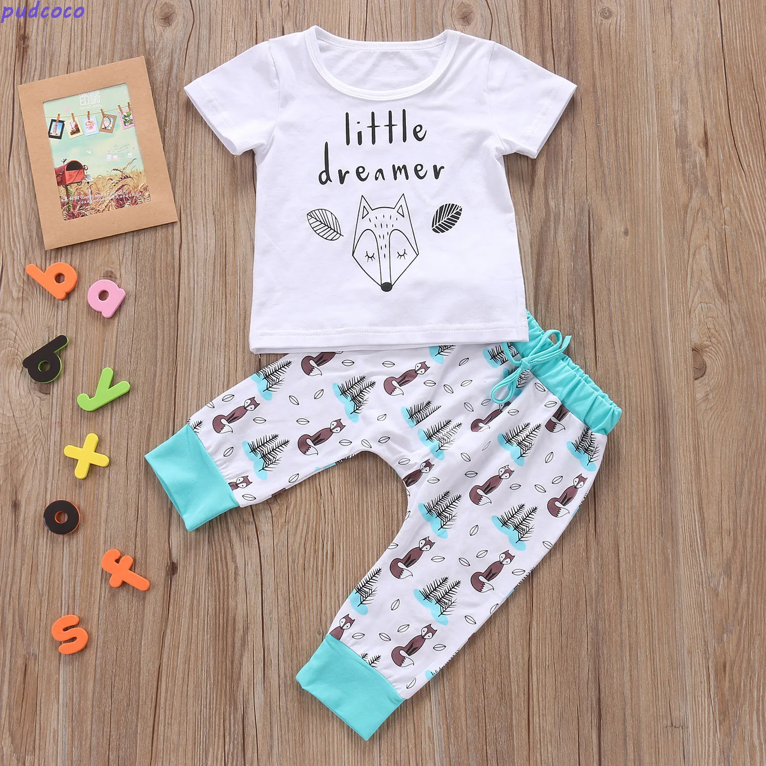

Lovely Newborn Baby Clothing Sets Summer Infant Toddlers Boy Girls Short Sleeve Fox Print T-shirt Pants 2pcs Outfits Clothes Set