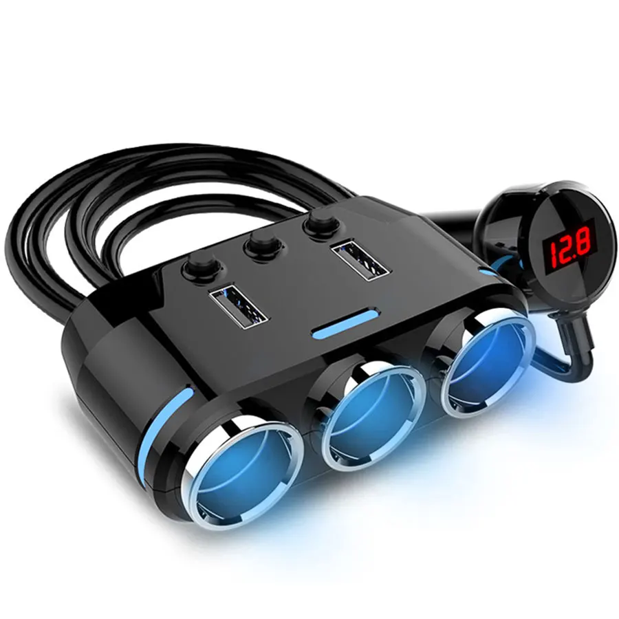 

USB Cigarette Lighter Socket Adapter Car 12V-24V Socket Splitter Plug LED Charger 100W Voltage Phone MP3 Pad In Auto Electronic