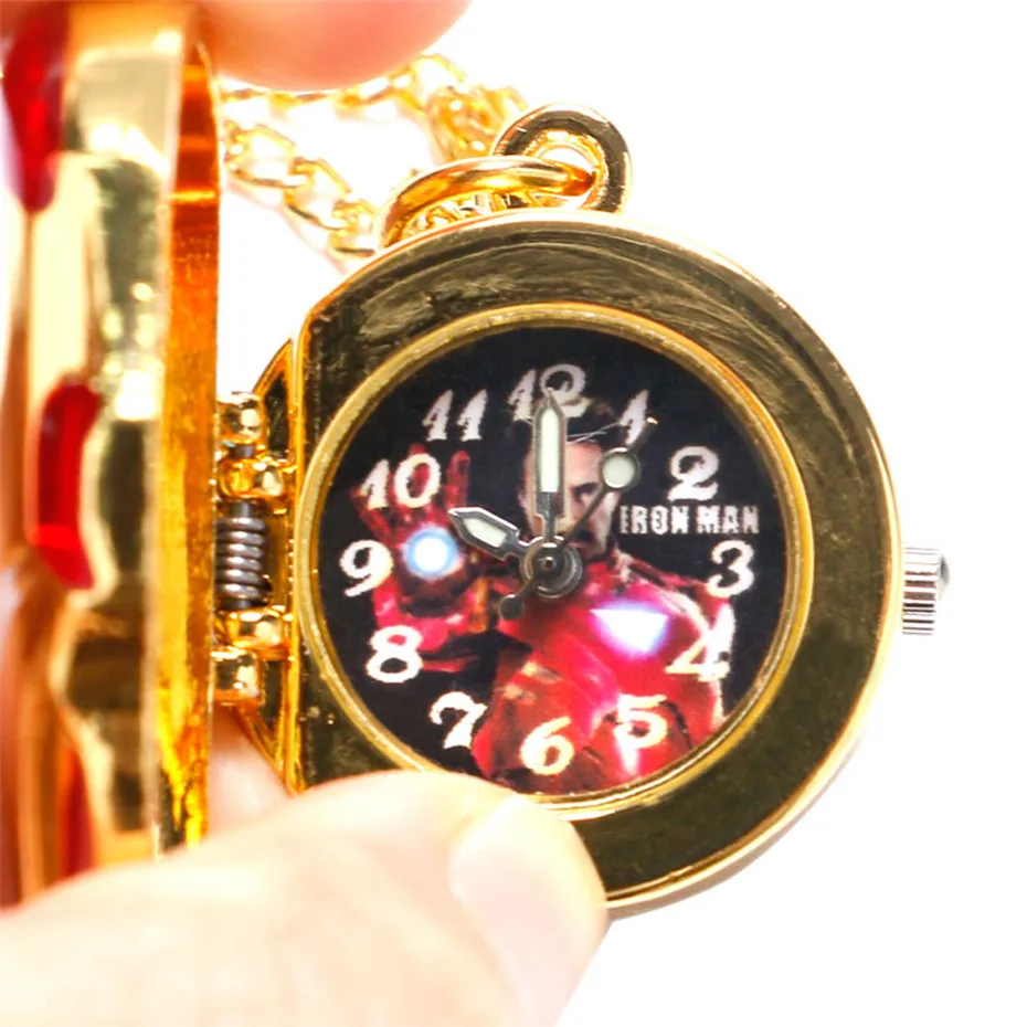 Изысканный немного Размеры кварцевые карманные часы для детей Дэдпул Железный человек Бэтмен тематическая Подвеска часы с ожерельем