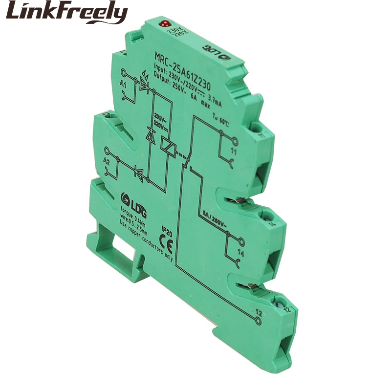 MRC-25A61Z230 230VAC/220VDC мини электромагнитный контакт Светодиодный интерфейс реле Din 6A 250VAC/DC выходное напряжение управления реле