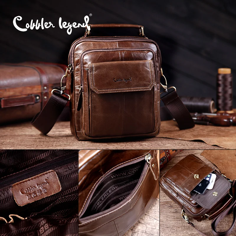 Cobbler Legend Genuine Leather Shoulder Bag For Men Natural Cowskin