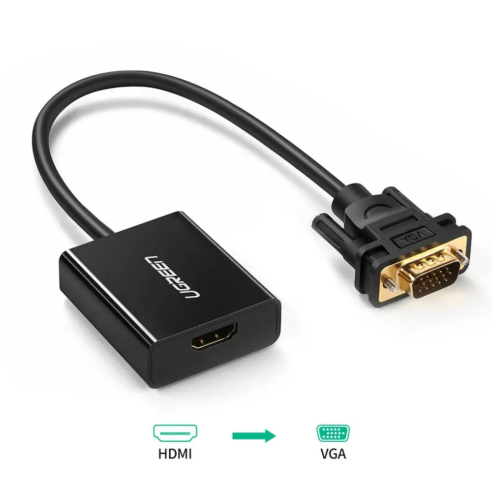 UGREEN активный HDMI к VGA адаптер с 3,5 мм AUX аудио разъем HDMI Женский к VGA Мужской конвертер для ТВ-палки ПК проектор ноутбука - Цвет: black