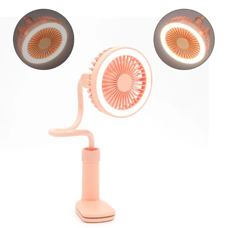 

Mini Portable USB Charging Fan 360 Degree Rotation Handheld Clip Clamp Cooling Fan Cooler with LED Light 2 Speed Adjustable for