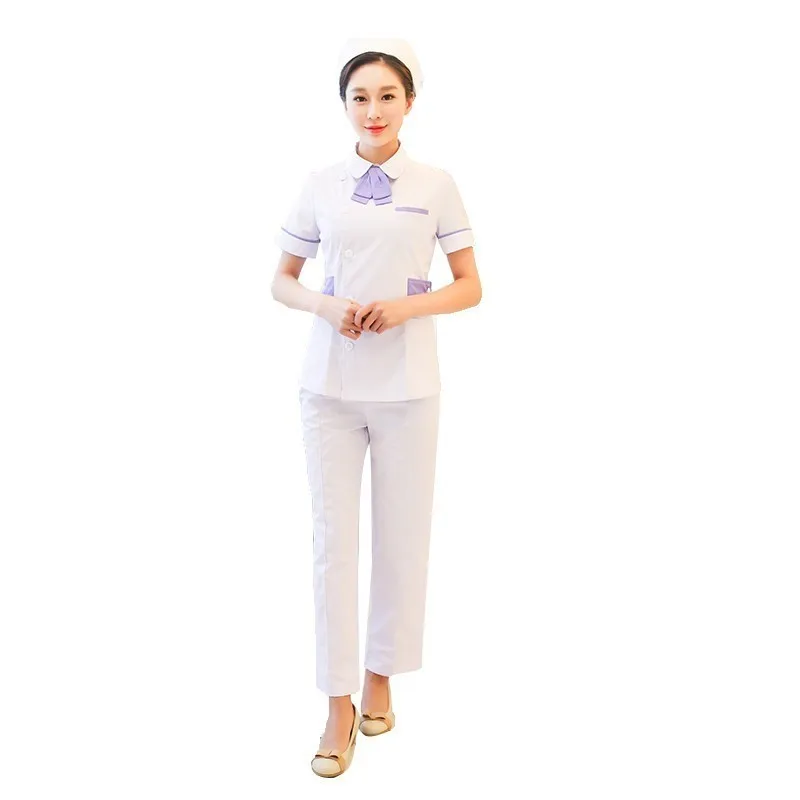 Korean Version Nurse Uniform Short-sleeved Scrubs Medical Uniforms Women Hospital Beauty Salon Dental Clinic Pharmacy Overalls