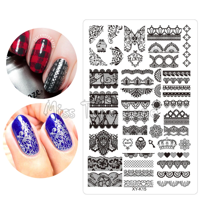 

Lace French Nails Styles Acrylic Nail Stamping Plates Stamp Templates Image Polish Easy Transfer Tool XYK15 Transparent
