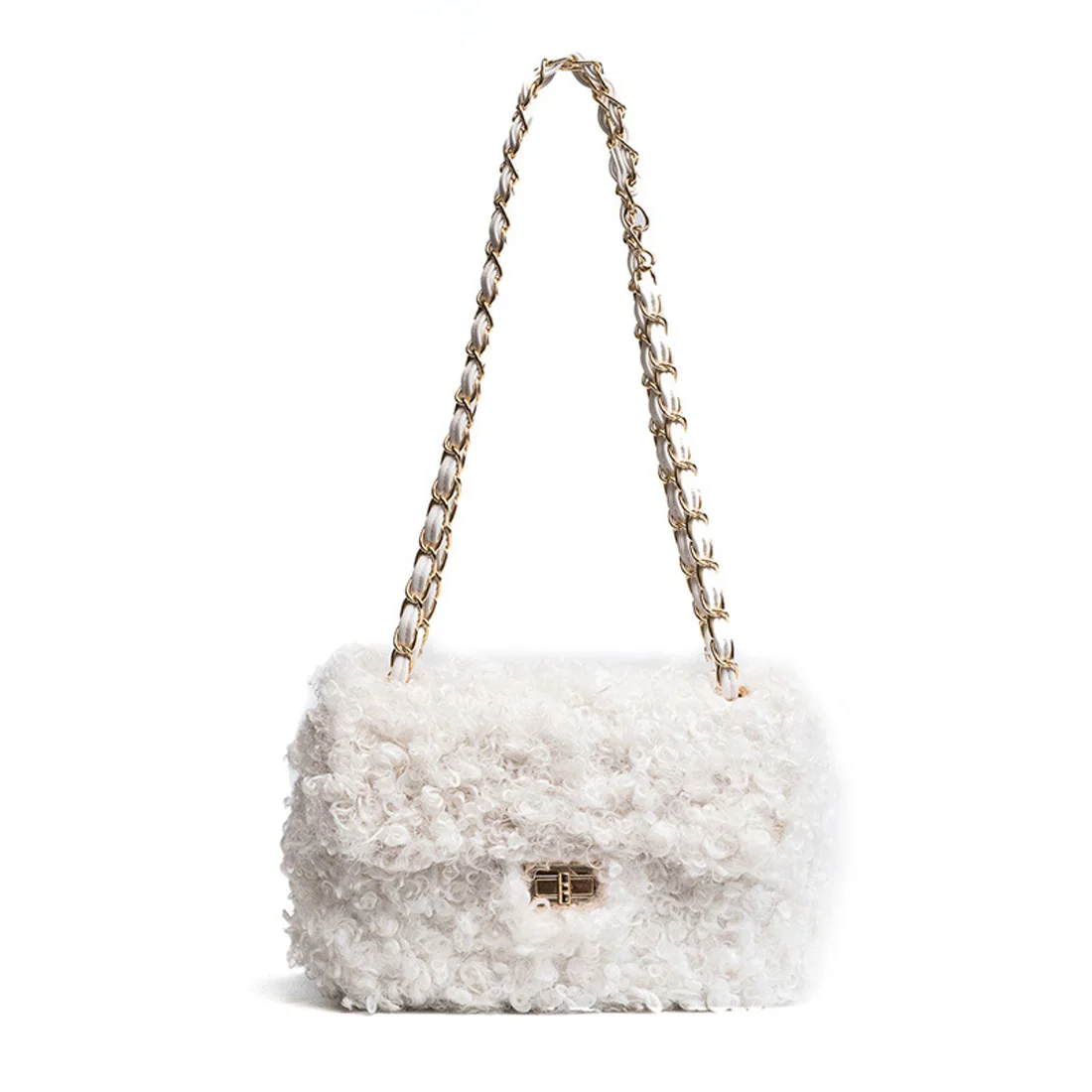 2017 Winter Fur Women Bag Purses Sheep Fur Handbag Lamb Fur chain