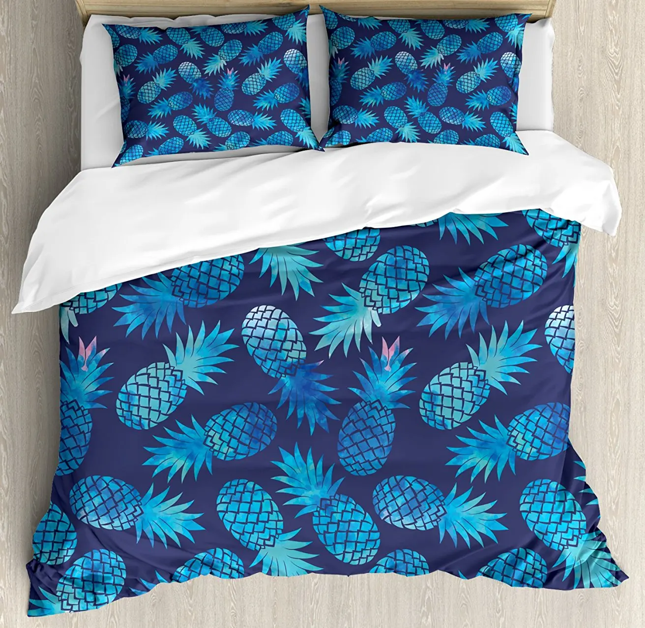 

Modern Duvet Cover Set Pineapple Figures Pattern Exotic Fruit in Digital Watercolor Illustration Decorative 4 Piece Bedding Set