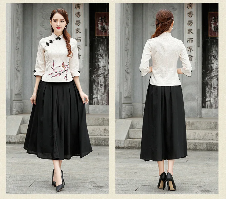 Women Chinese Shirt HanFu Wu Tang White Cotton Printing Plue Size Top (11)
