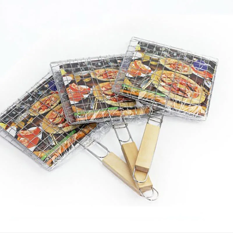 Portable BBQ Grilling Basket Stainless Steel Nonstick Barbecue Grill Basket Tools Grill Mesh for Fish Hamburger