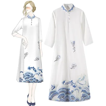 

Elegant Women Qipao Traditional Half Sleeve Evening Dress Prom Formal Gowns Chinese Style Cloud Embroidery Cheongsam Vestidos