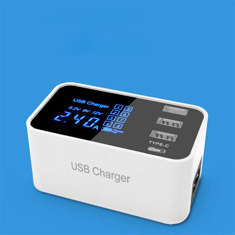 4 порта USB зарядная станция Type C Зарядка 5 в 4A 20 Вт с ЖК дисплеем для iPhone Android