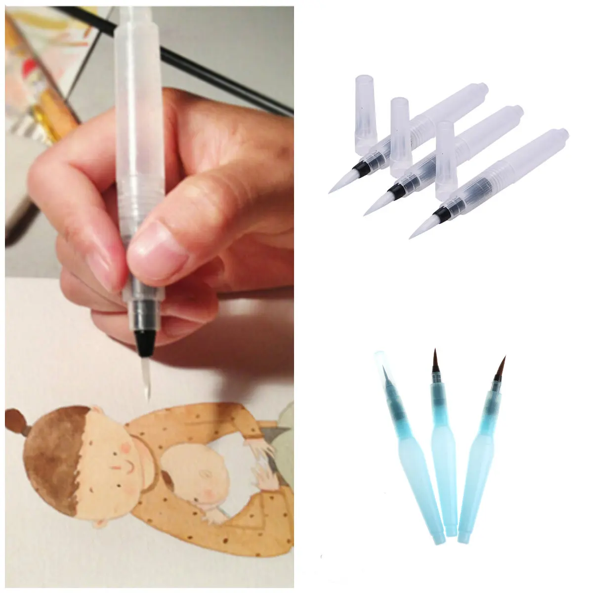 

3Pcs/Set Refillable Pilot Watercolor Brush Ink Pen water brush for Calligraphy Drawing Painting Pen Office Stationery Art supply