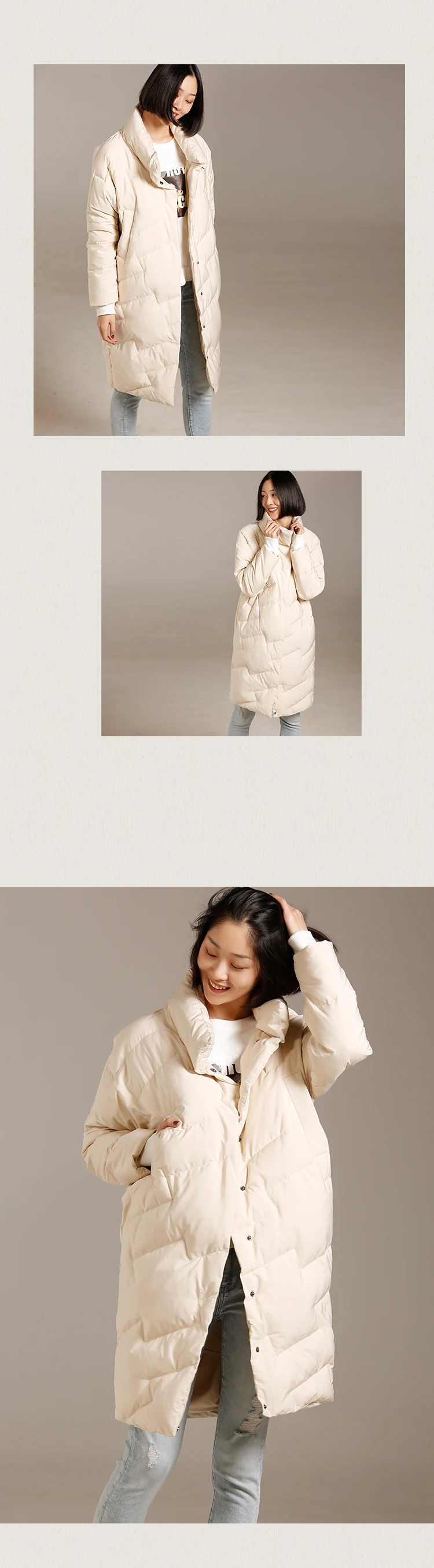 Y1803 Literary large size slim body show thickening warm standing collar long down jacket