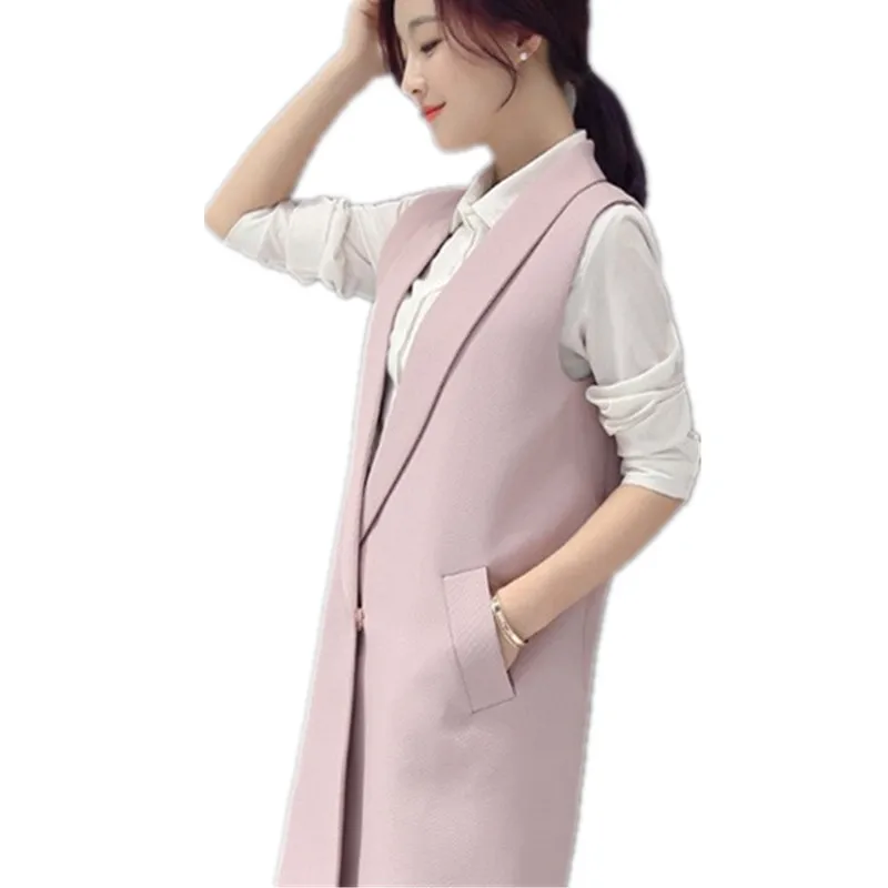 2018 Long Women's Vest Coat Female Spring Pink Female Vest Long
