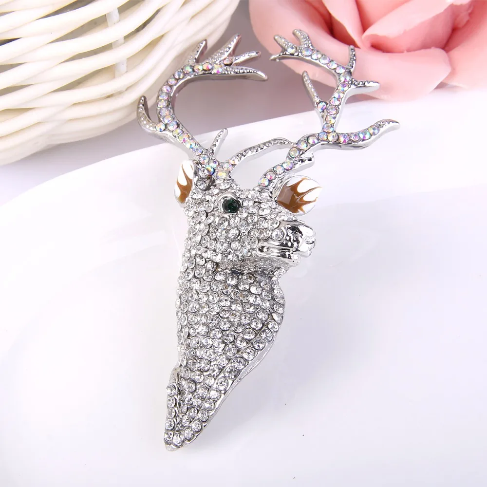 Tuliper Deer Head Brooches Animal Brooch Pin Austrian Crystal Rhinestone For Women Girls Christmas Jewelry Gift | Украшения и