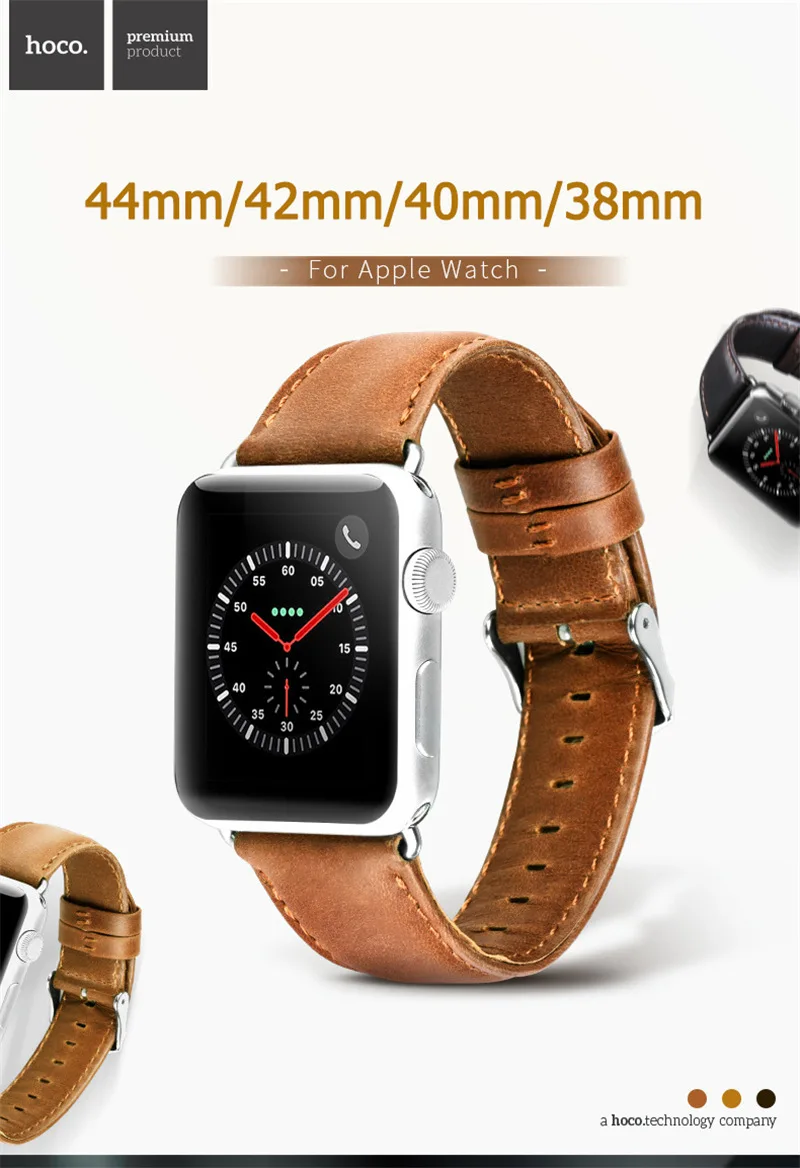 HOCO ремешки из натуральной кожи для Apple Watch Series 5 4 3 2, ремешок для умных часов, совместимый с IWatch Band 44 мм 42 мм 40 мм 38 мм