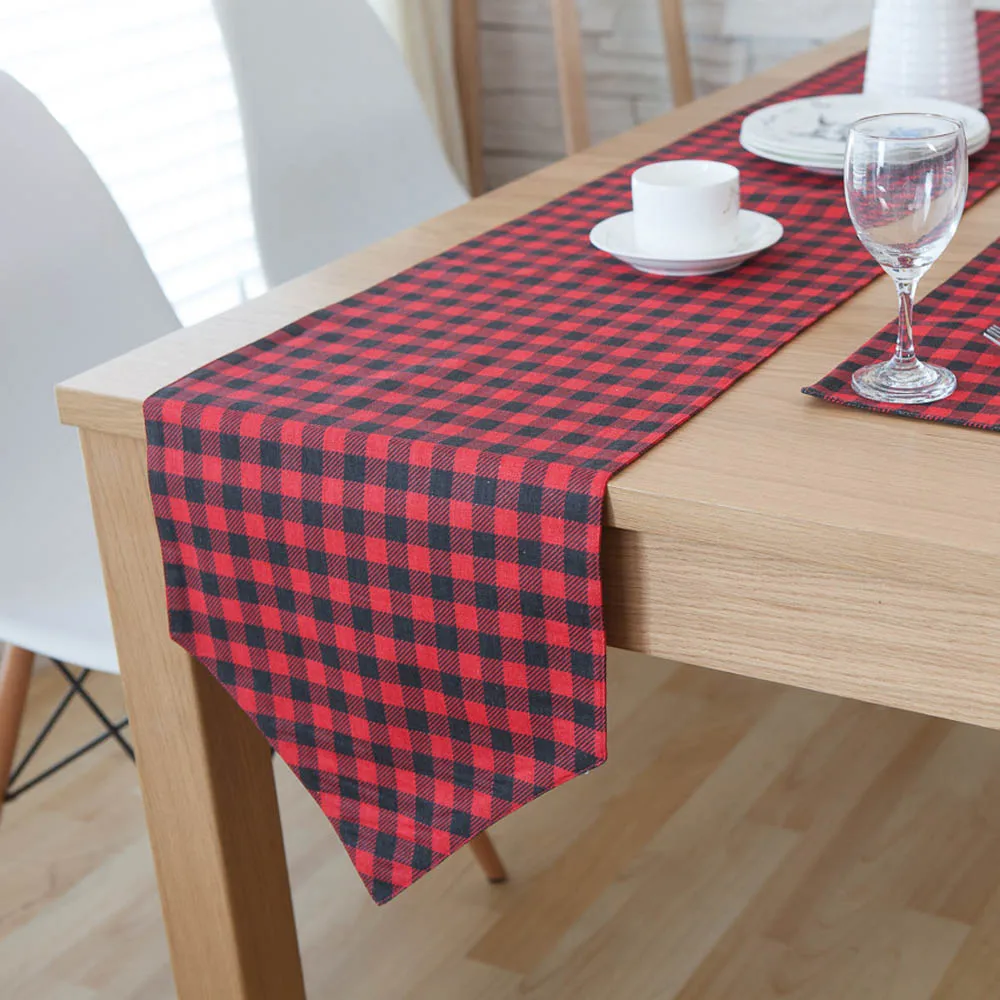 

1PC Scotland Style Red Black Plaid Multi Size Rectangle Coffee Table Linen Runners Home Decorative Cotton Table Runner