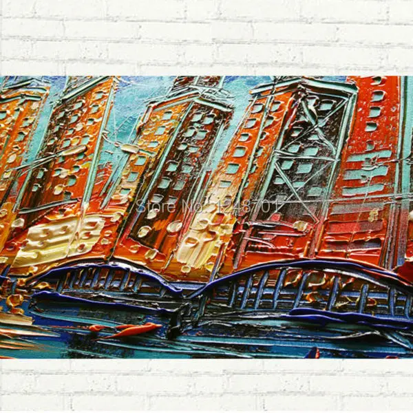 Chicago Painting City Lights  4ft Oil Painting Modern Street Lights Palette Knife Oil Abstract1 (1)