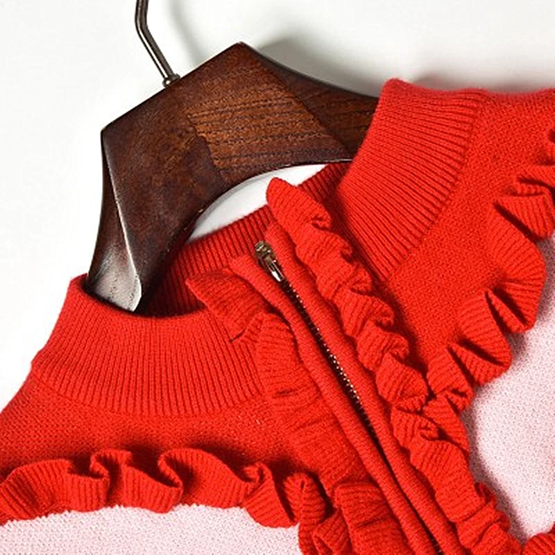 2018 Winter New Hit Color Fungus Half-height Zipper Collar Gold Silk Heart Knit Skirt A Child Dress Female Comfortable Fashion