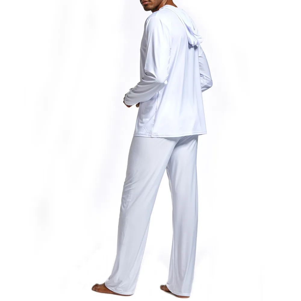 Осень зима мужская пижама с длинным рукавом Чистый домашний костюм с мягкой шелковой тканью Йога чистый цвет Кепка костюм
