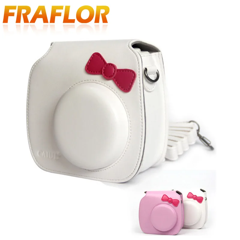 For Fujifilm Instax Mini Hello Kitty Bow-Knot Instant Film Photo Camera Carrying PU Leather Bag Case Cover with Shoulder Strap