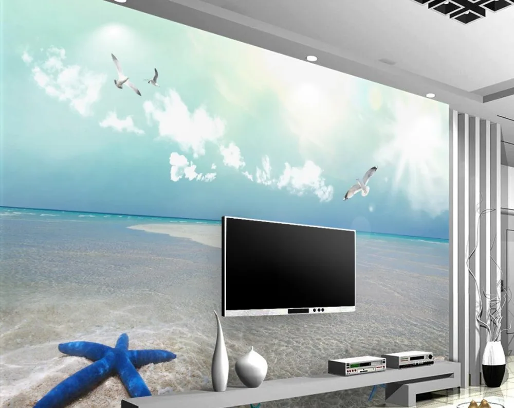 Современные 3d фотообои на заказ настенные 3D-обои с голубым небом и белыми