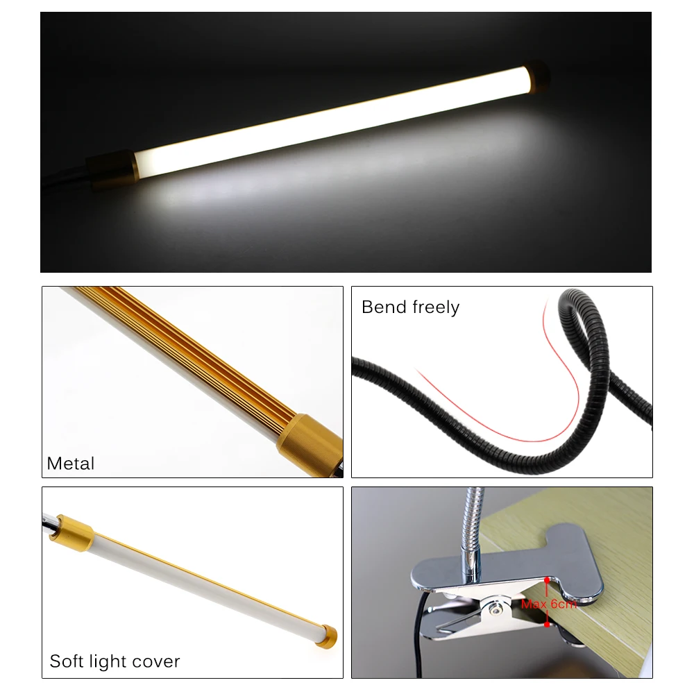  Clip Holder USB Powered LED Desk Lamp Flexible Gooseneck Reading Table Lamp Dimmable Eye Protection - 33041081771