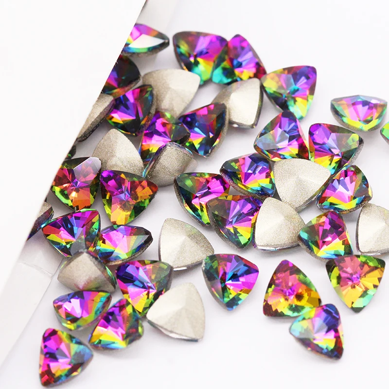 Garment Accessories Fat T-riangle Nail Art Rhinestones Decoration Sewing with Metal Base K9 Glass Rhinestones Crystal Point Back