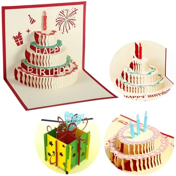 

SDFC-4 Pcs 3D Pop Up Birthday Cards Happy Birthday Greeting Cards with envelope