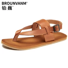 Мужские летние модные сандалии в римском стиле для улицы; Новинка года; трендовые мягкие Нескользящие Мужские Простые крутые шлепанцы; пляжные сандалии