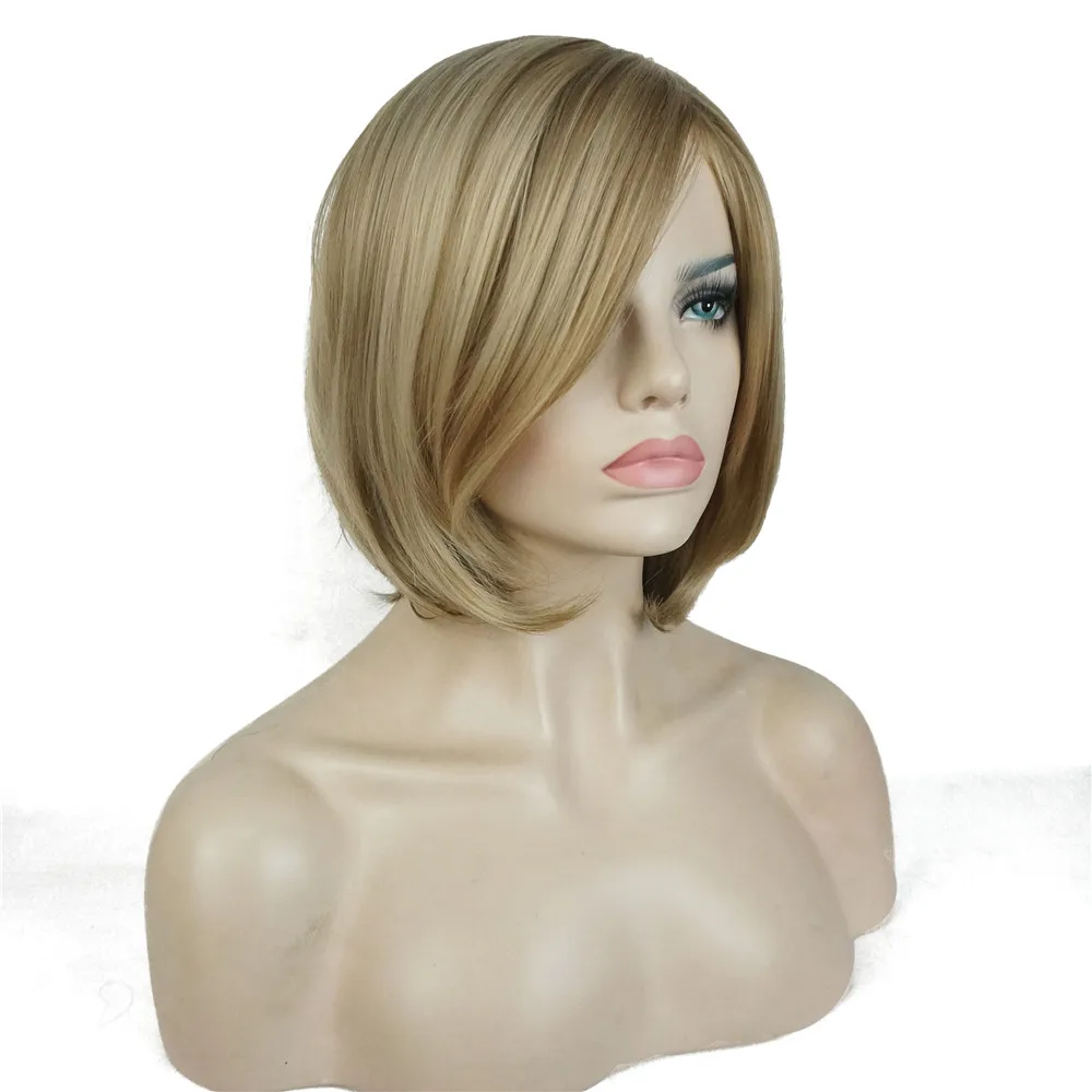StrongBeauty женский натуральный блонд микс выделяет короткий прямой боб парик синтез полный парик
