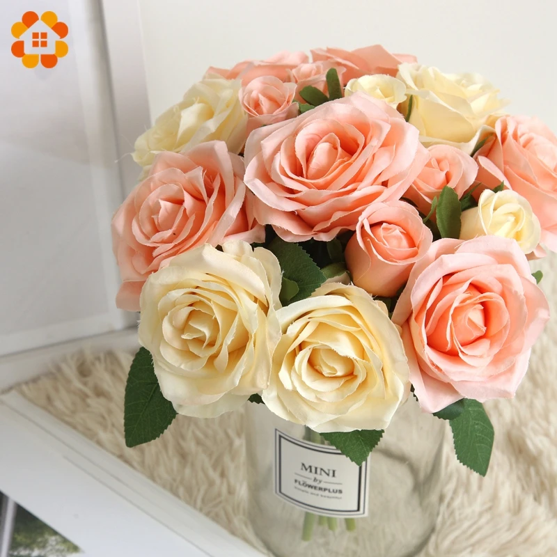 

High Quality!8PCS/Bouquet Artificial Flowers Silk Rose Flowers Bride Bouquet Party Favors For Home Decoration Wedding Supplies