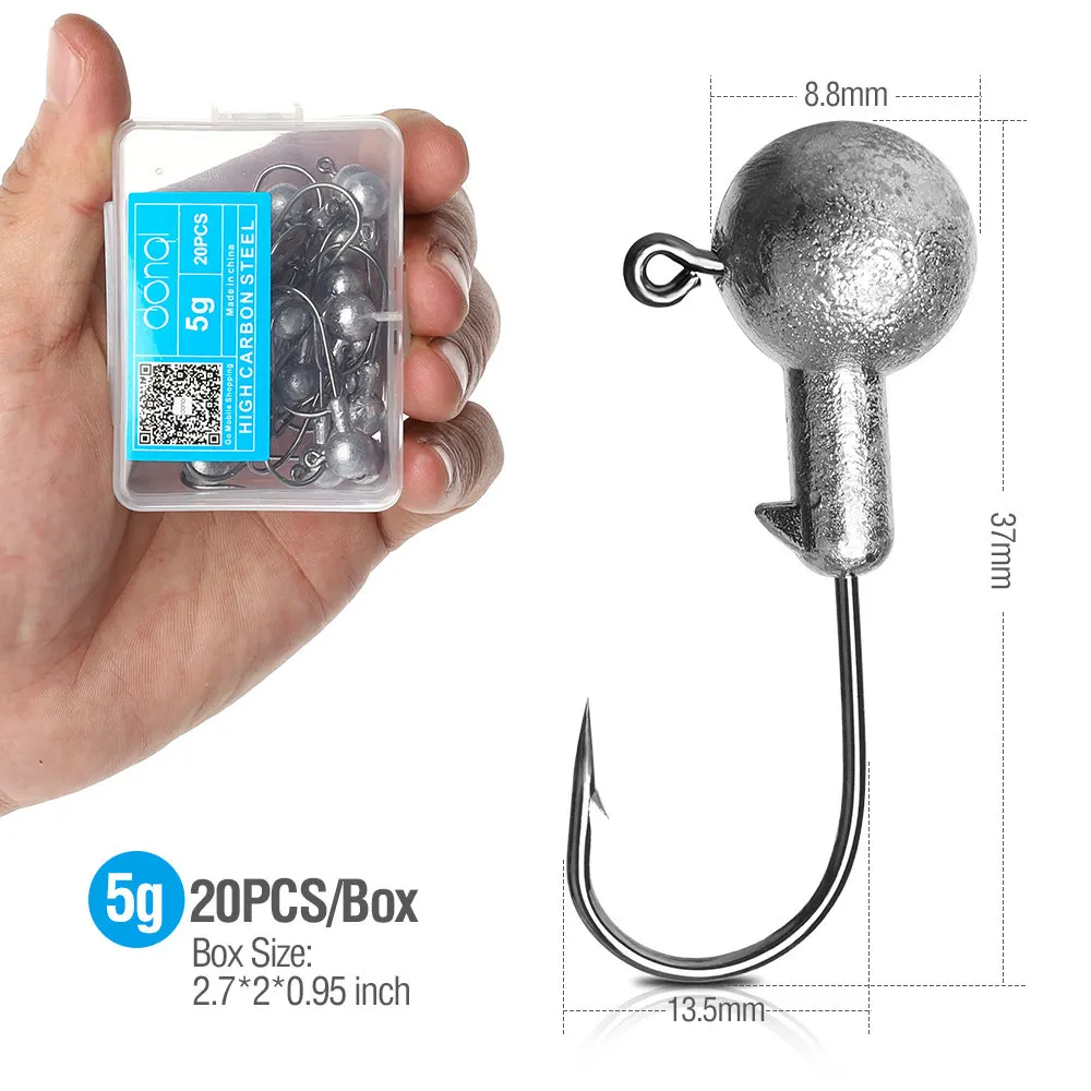 5g DONQL 20 шт./кор. приманка со свинцовым рыболовный крючок кривошипно Jig Head крючок для карпа, приманки для рыбалки, мягкие, червь 1-20 г рыболовные снасти аксессуары - Цвет: 5g