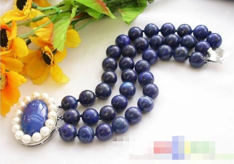

FREE SHIPPING>>>@@ 0713 3Row 8" round blue lapis lazuli bead bracelet