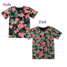Семейный пляжный купальный костюм для папы и детей, мужская хлопковая пляжная рубашка с цветочным принтом, блузка, футболки, топы