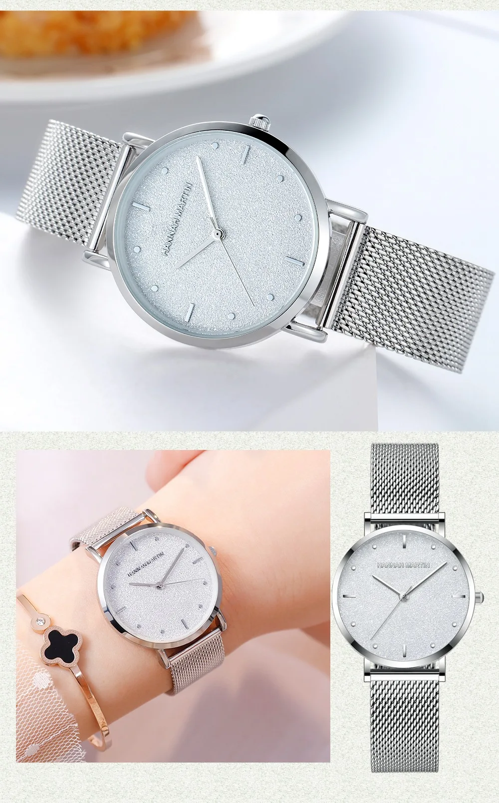 Hannah Martin женские часы водонепроницаемые японские кварцевые наручные часы блестящие женские часы из нержавеющей стали Relogio Feminino